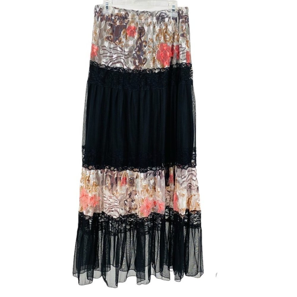 Chiffon And Lace overlay Midi Length Prairie Skirt S 7​​​​​​​​​​​​​